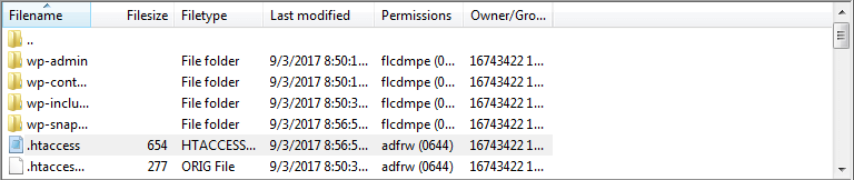 htaccess file in filezilla