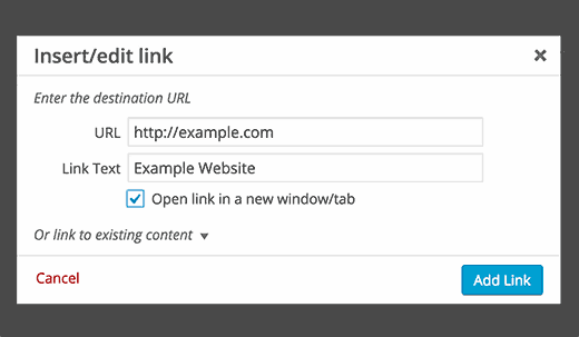 default-insert-link-in-wordpress