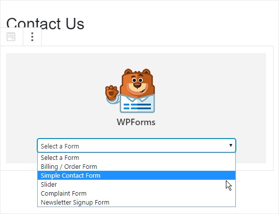 Insert Contact Form Into Block