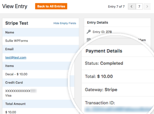 View Payment Details For An Entry With Stripe