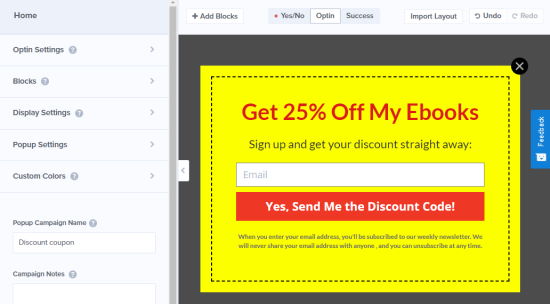 Change Popup Coupon Dashed Border Example
