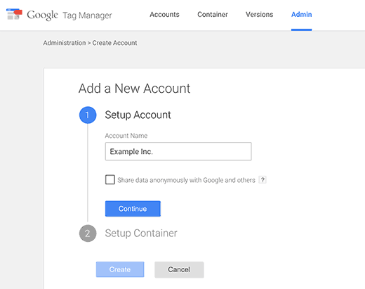 Creare Account Google Tag Manager