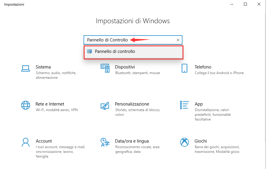 Trovare Pannello Di Controllo In Windows 10 Dalle Impostazioni Ricerca