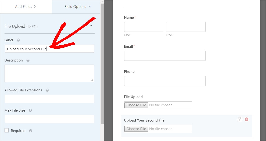 Rename Your Multiple Upload Fields Label