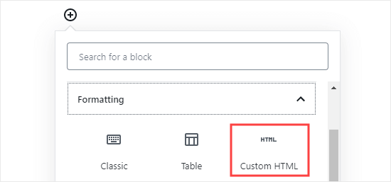Agregar bloque HTML personalizado