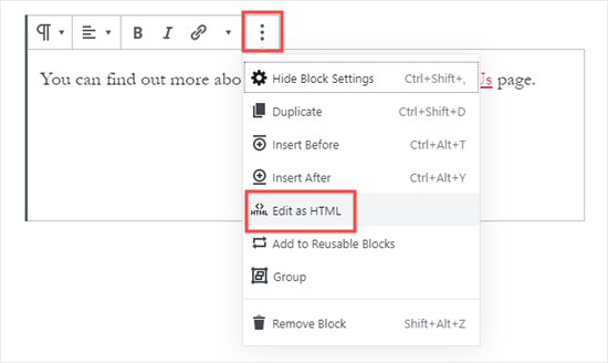 Editar bloque como HTML