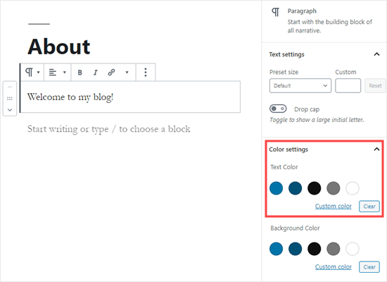 Color de bloque de selección de WordPress