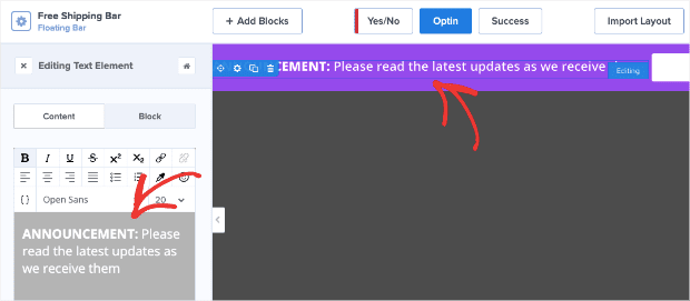 Change Text In Floating Banner Bar Min