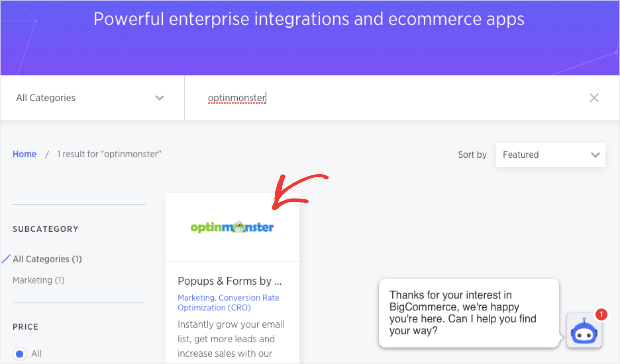 OptinMonster In BigCommerce App Store Min