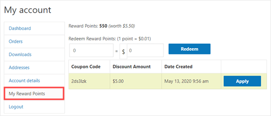 Advanced Coupons Redeem Points
