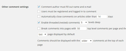 Other Comment Settings Section