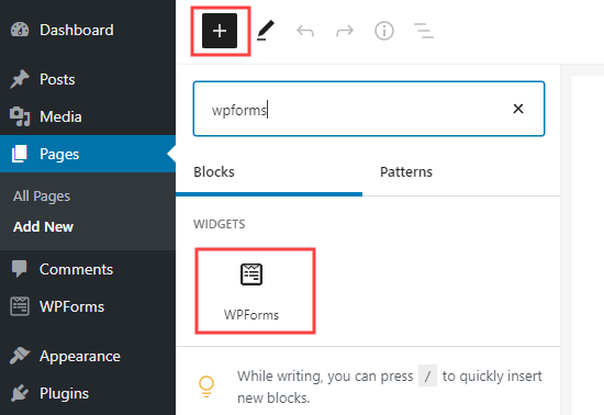 Add Wpforms Block To Page