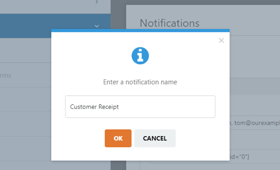 Customer Receipt Form Notification