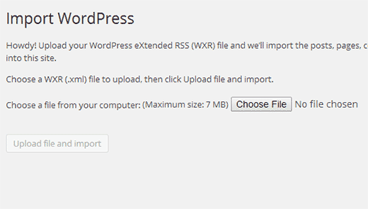Upload Wordpress Export File