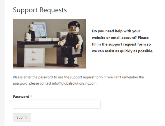 Wpforms Support Form Password Entry Required