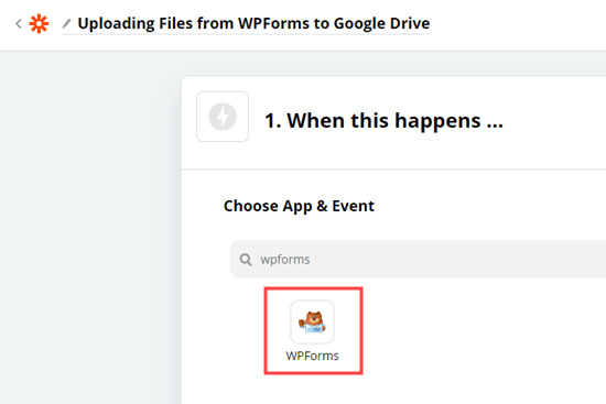 Zapier Choose App Wpforms