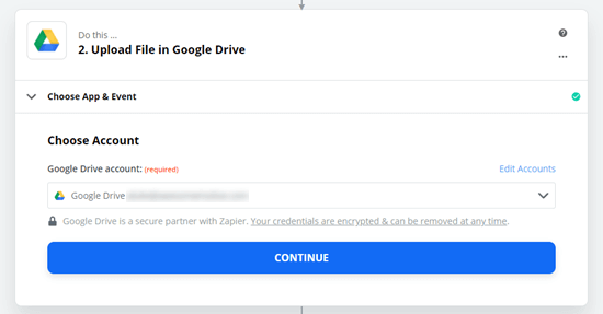 Zapier Google Drive Connected