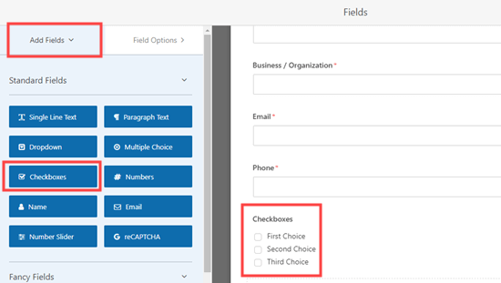 Checkboxes Field Added To Form