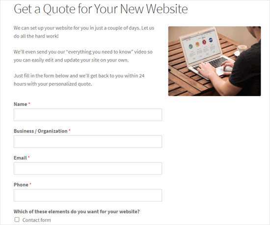 Get Quote Form On Website