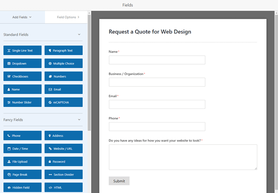 Request A Quote Form Modified
