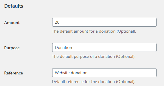 Set Defaults Paypal Donations