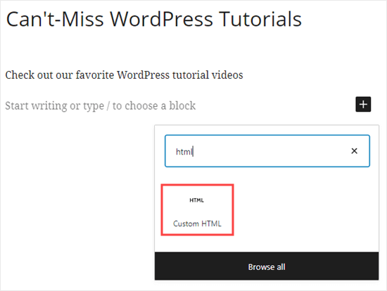 Add Custom Html Block Wordpress 
