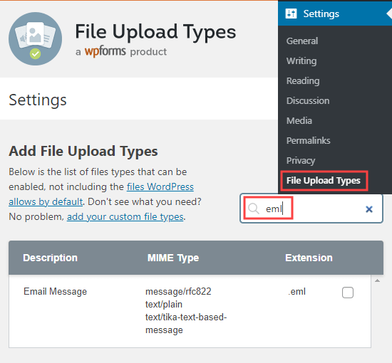 File Upload Types Search