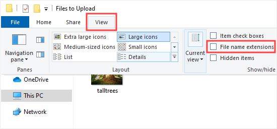 Mostrar ventanas de extensiones de archivo