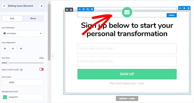 Remove Email Icon From Transform Template 