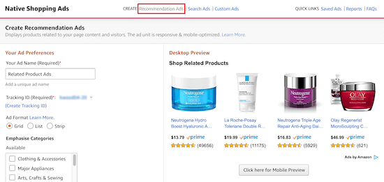 Create Recommendation Ads