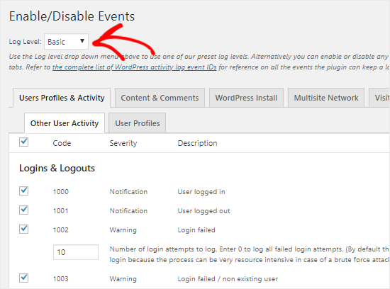 Enable Disable Events