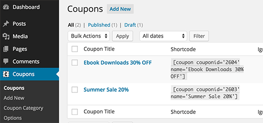 Coupon Shortcodes