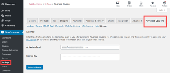 Activate Advanced Coupons Plugin