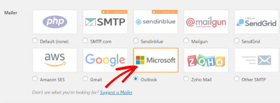Select The Outlook Mailer Option