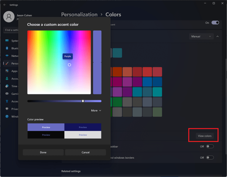Impostare Colori Personalizzati Windows 11
