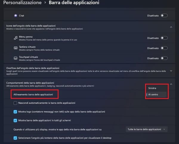 Allineamento Barra Delle Applicazioni A Sinistra In Windows 11