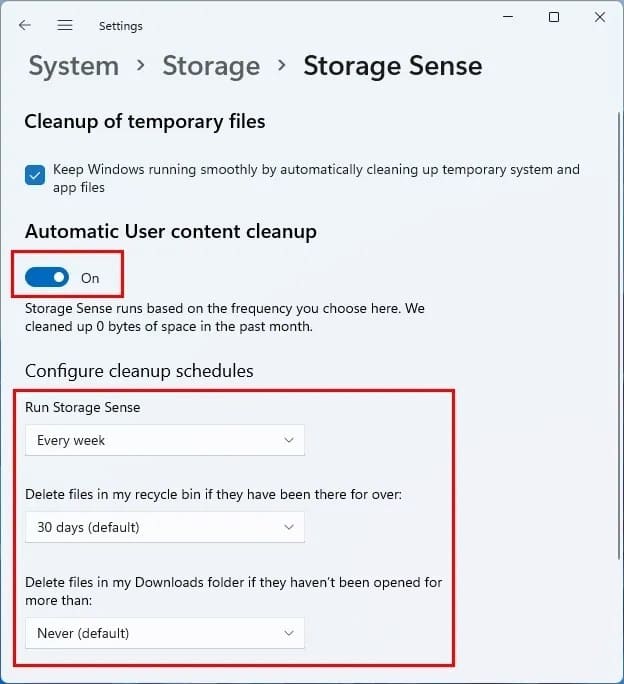 Automatic Content Cleanup Windows 11