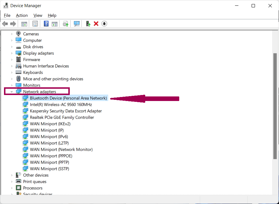 Device Manager Bluetooth Search