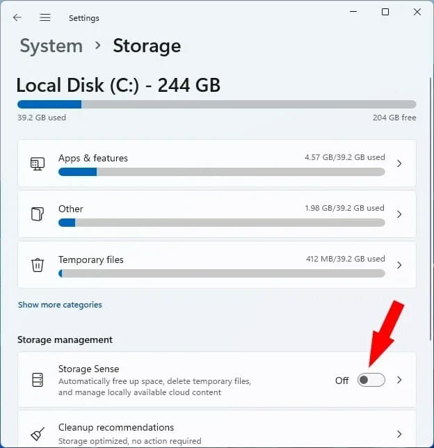 Enable Storage Sense In Windows 11