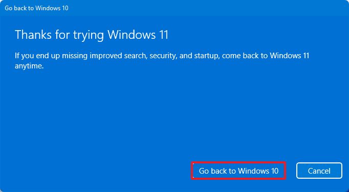 Disinstalla Windows 11 per tornare a 10