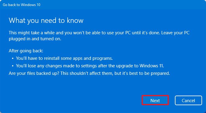 Torna alle informazioni di Windows 10
