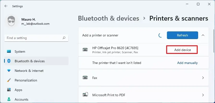 Installa la stampante su Windows 11 in modalità wireless