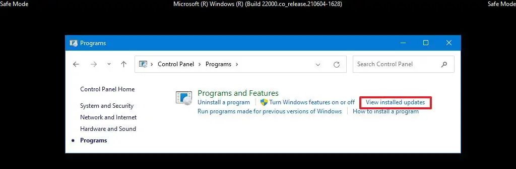 Windows 11 in modalità provvisoria visualizza gli aggiornamenti installati