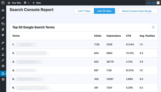 Monsterinsights Search Console