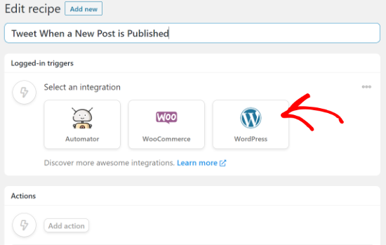 Select Wordpress As Your Integration