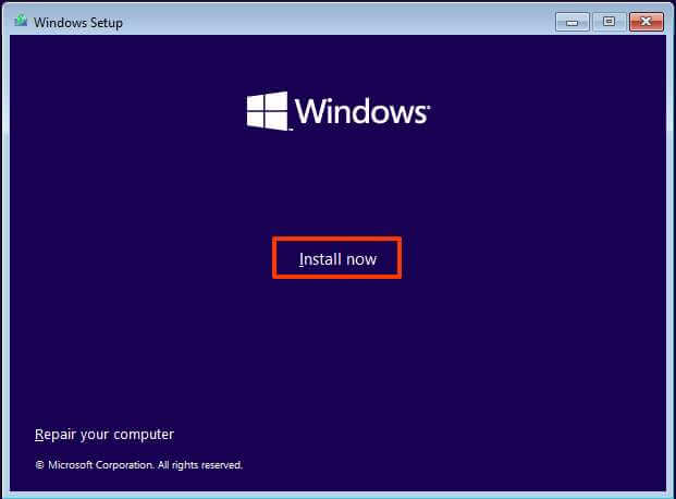 Opzione di installazione di Windows 11