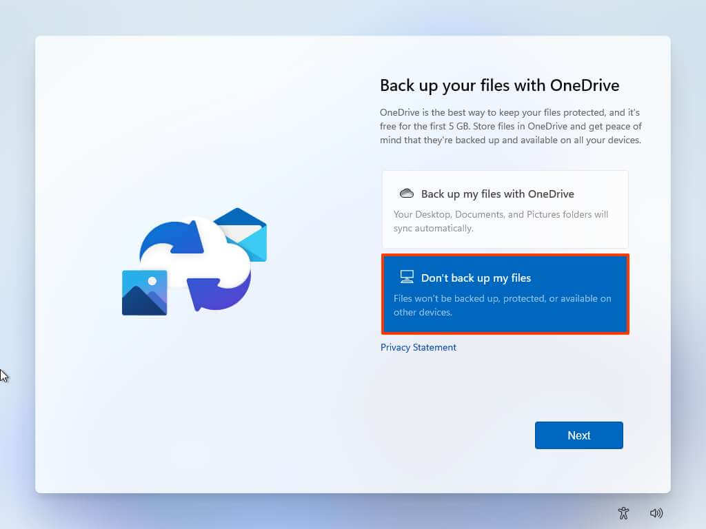 File di backup della configurazione guidata di Windows 11 su OneDrive