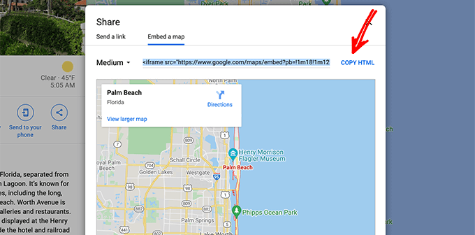 Copia il codice di incorporamento HTML di Google Maps