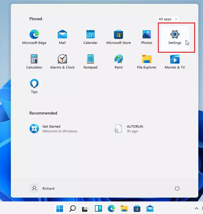 pulsante delle impostazioni di Windows 11