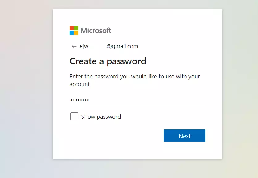 crea la password del tipo di account microsoft